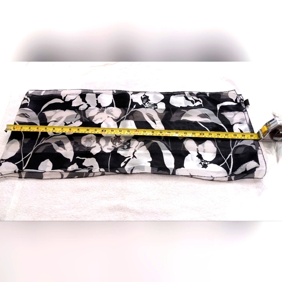 Fashion Scarf with Silky Look & Feel Floral Black & White, Long Style, 60" x 13" - Picture 4 of 6